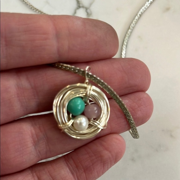 Silver Necklace with Multicolor Beads - Picture 2 of 6